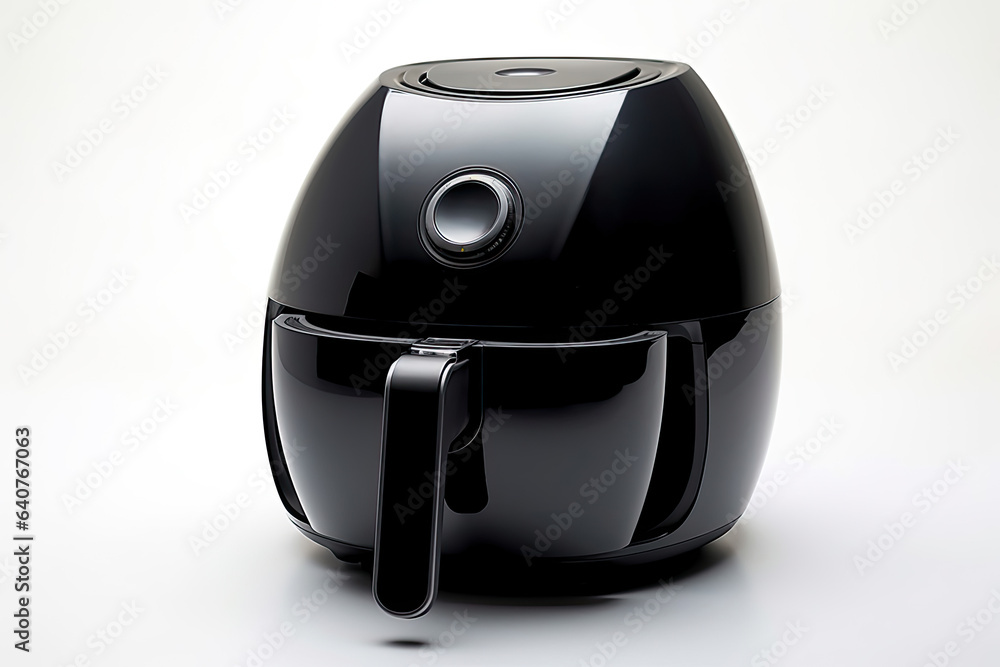 Air fryer oil free, black oil free fryer isolated on white background. Generative Ai