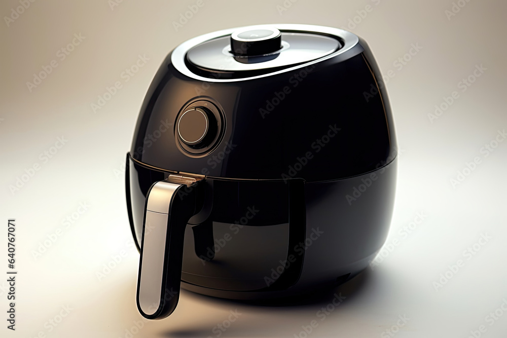 Air fryer oil free, black oil free fryer isolated on white background. Generative Ai