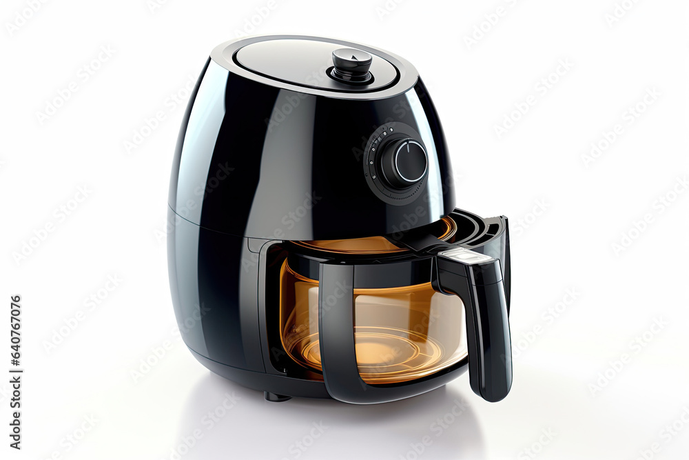 Air fryer oil free, black oil free fryer isolated on white background. Generative Ai