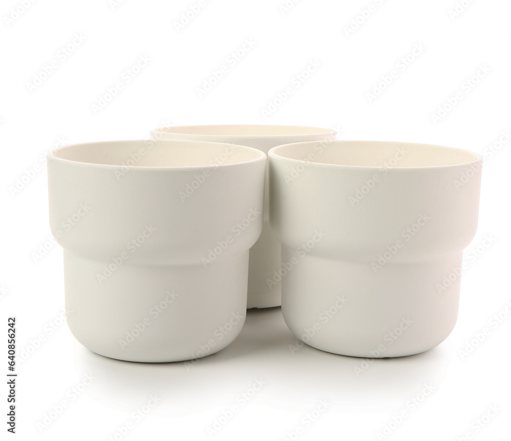 Empty flower pots isolated on white background