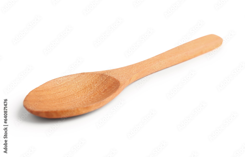 Empty wooden spoon on white background