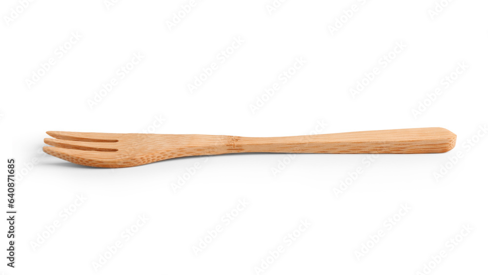 New wooden fork on white background