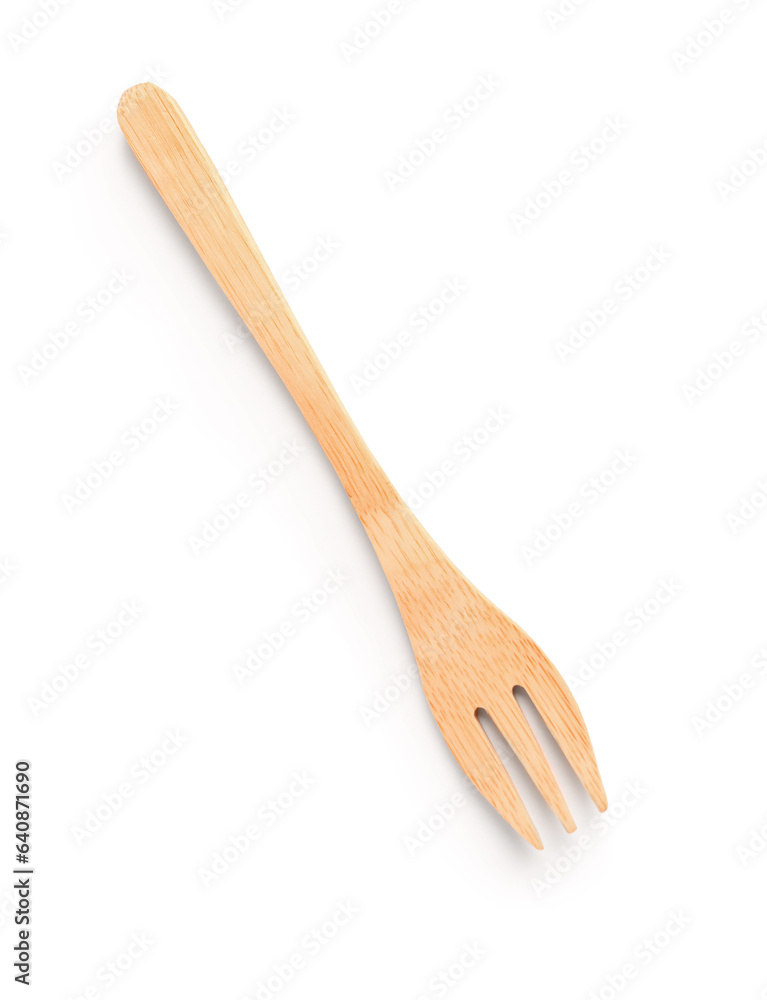 New wooden fork on white background