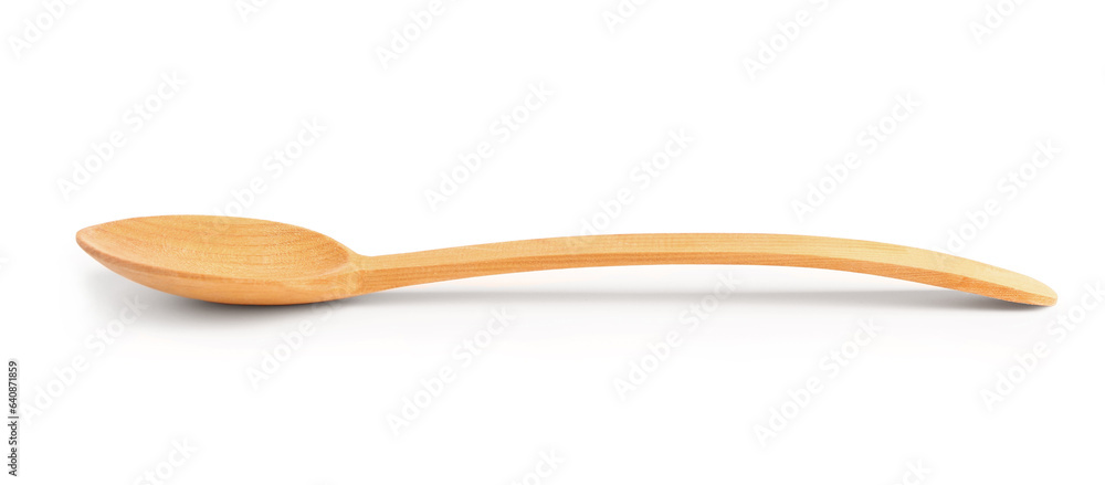 Empty wooden spoon on white background