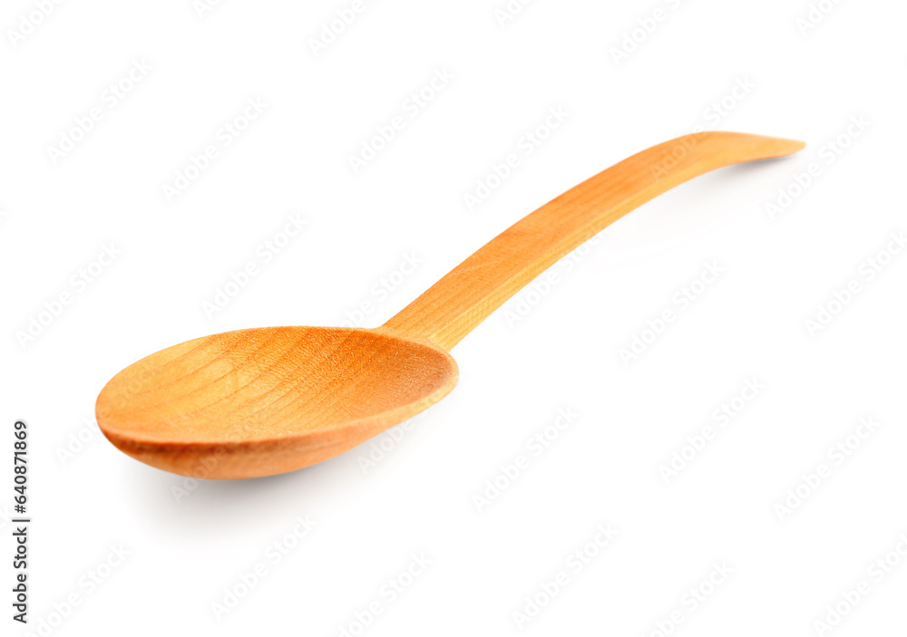 Empty wooden spoon on white background