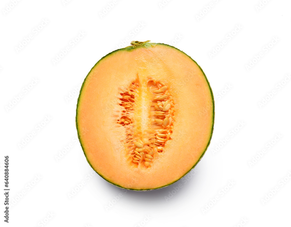 Half of sweet melon on white background