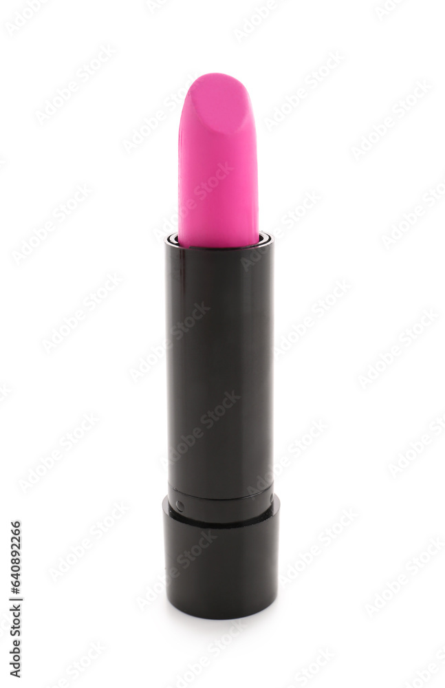 Beautiful pink lipstick on white background