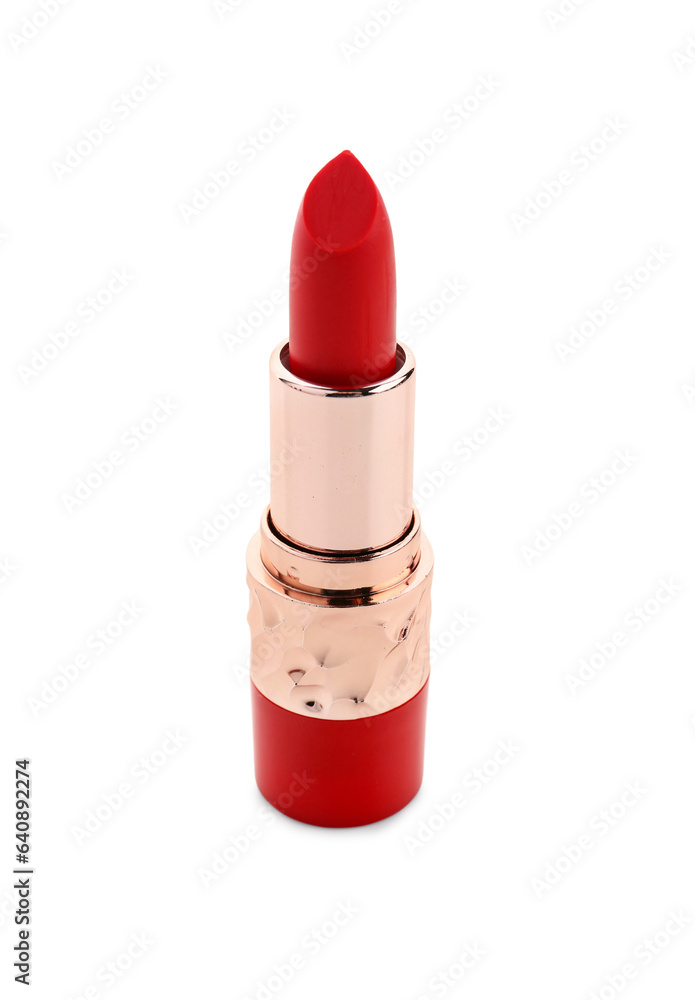 Beautiful red lipstick on white background