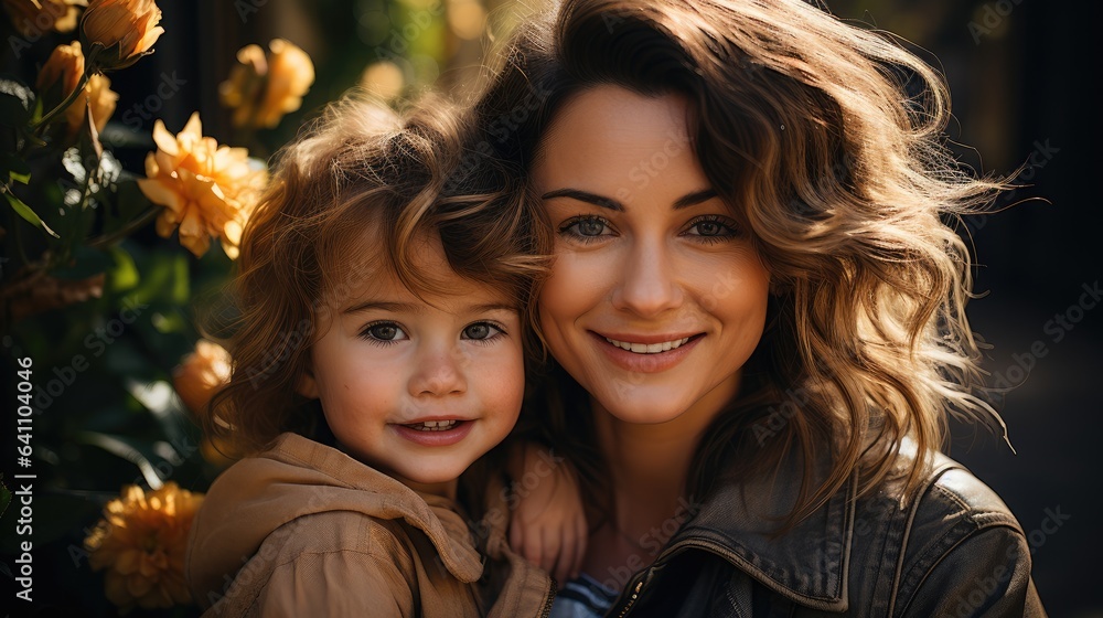 Portrait of loving mother hugging adorable little daughter, Caring happy mum and cute preschool girl