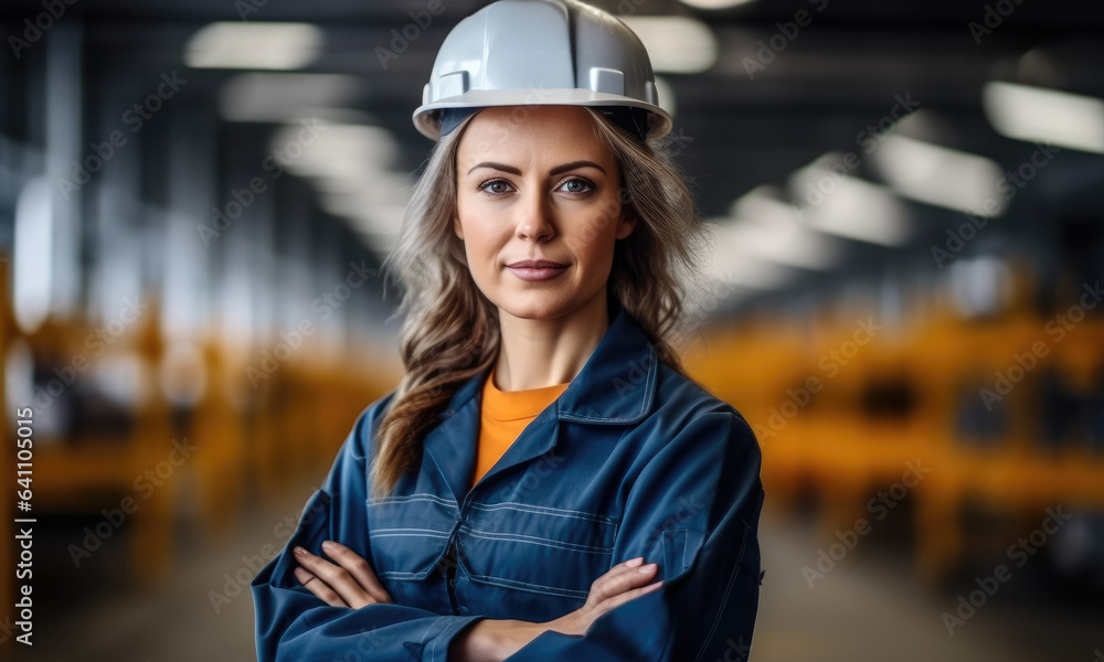 Woman technician standing in factory.