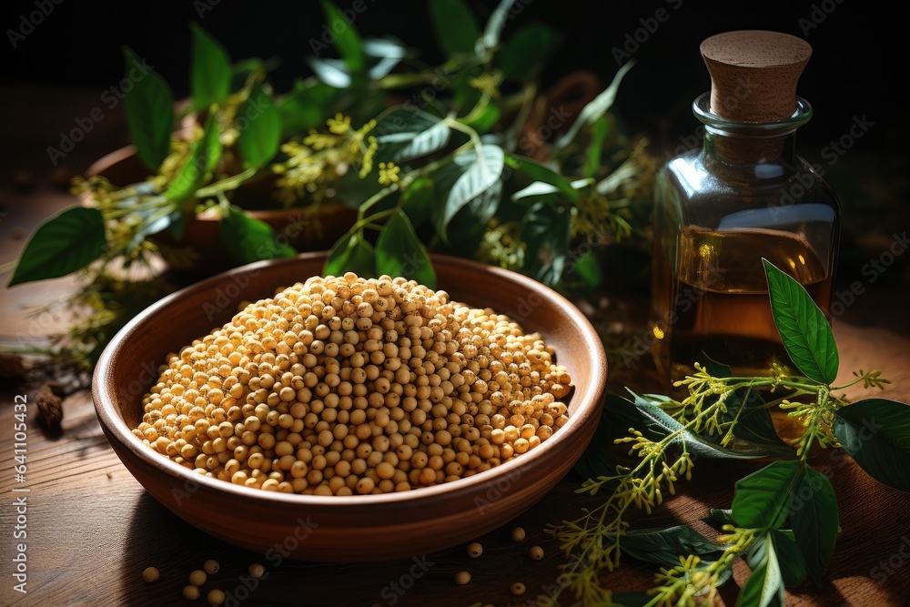 Soybean in bowl on table at kitchen.