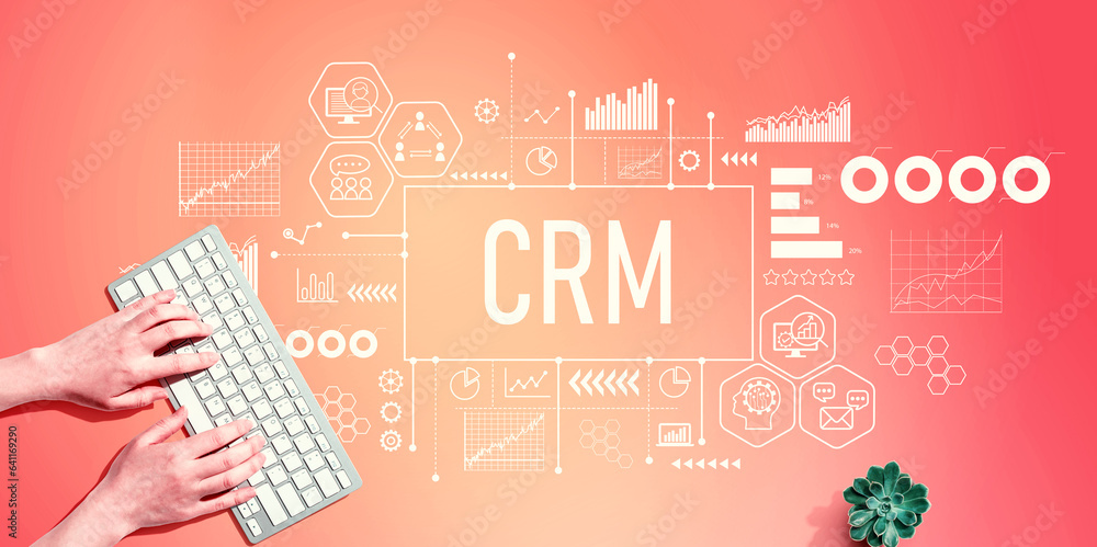 CRM - Customer Relationship Management theme with person using a computer keyboard