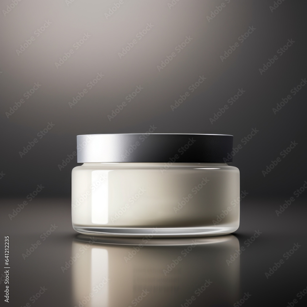 Cosmetic jar glass container with body, face cream. Realistic packaging mockup