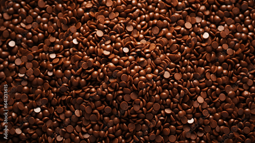 Chocolate sprinkles background. Sweet cocoa flakes. Generative AI