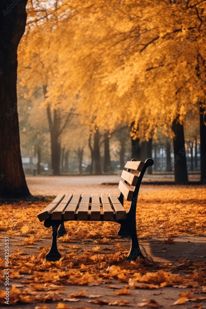 a bench standing at the heart of the autumn park