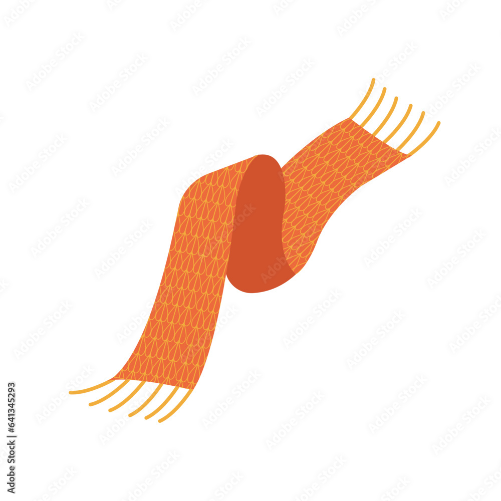 Knitted scarf with fringe hand drawn cartoon illustration. Flat style design, isolated vector. Kids 