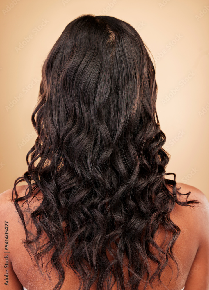 Hair, woman and balayage, back with beauty and cosmetics, shampoo and salon treatment isolated on st