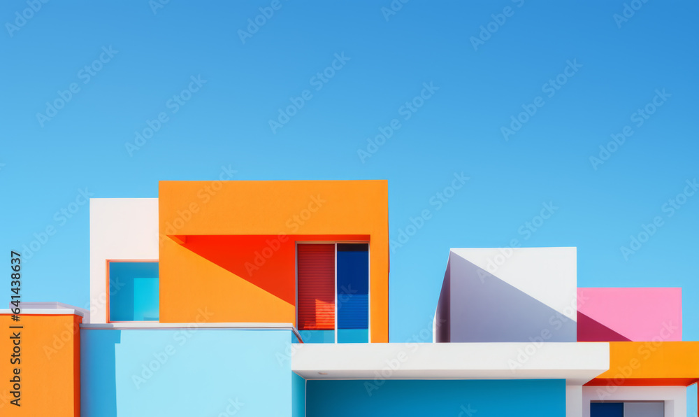 Colored buildings. Abstract modern architecture, minimalistic style