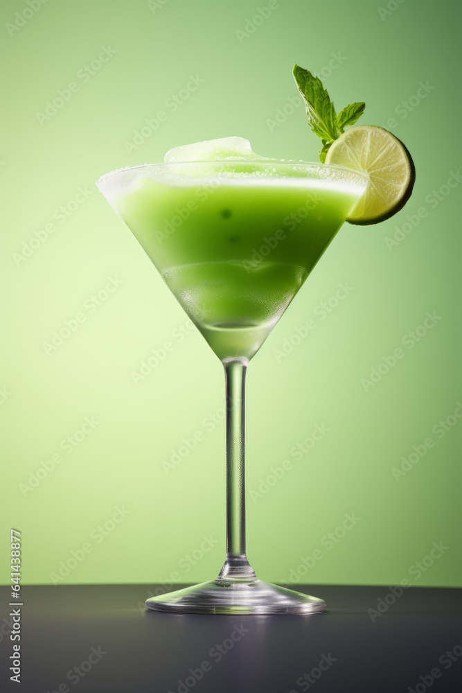 Green Lime Flavored Cocktail Mocktail with Lime Slices Side View