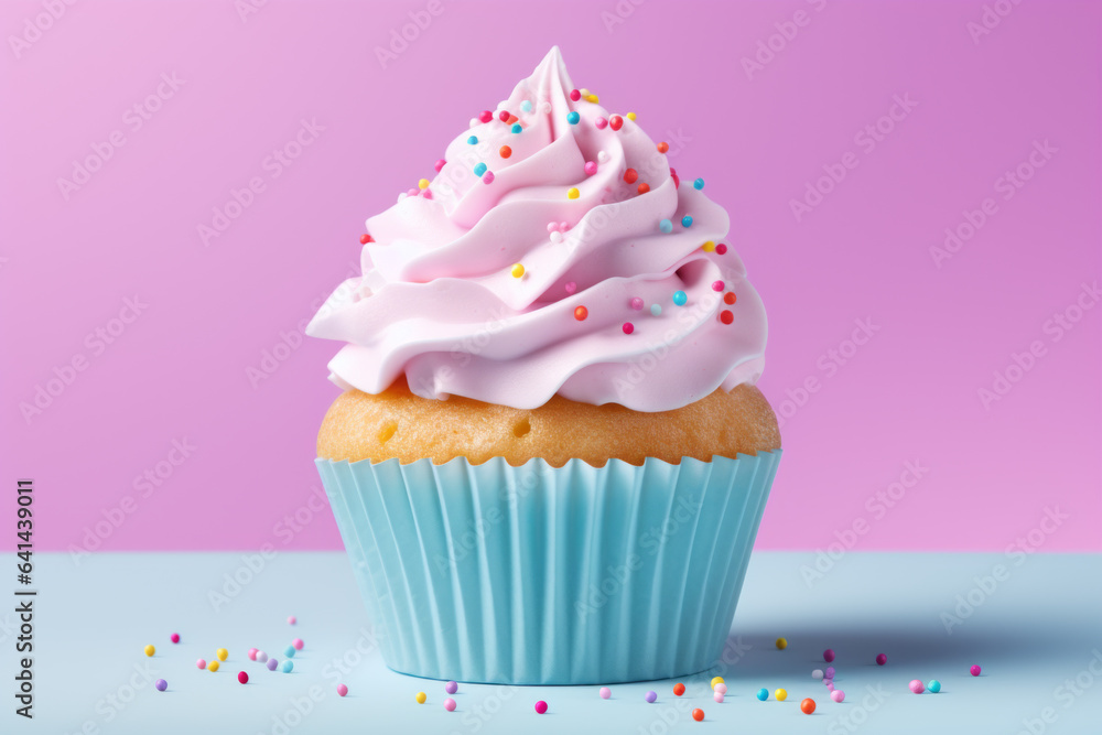 Delicious Cupcakes for party on blurred background