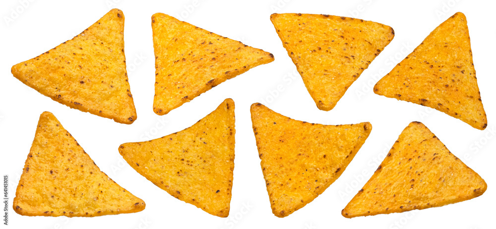 Corn chips, hot mexican nachos isolated on white background 