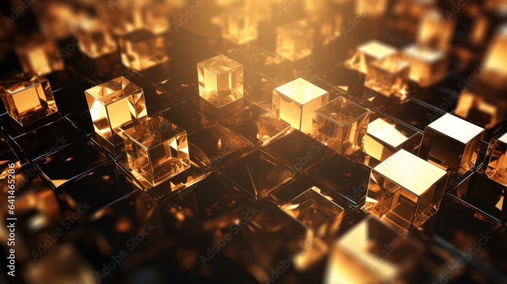 Golden crystals, glass cubes wallpaper