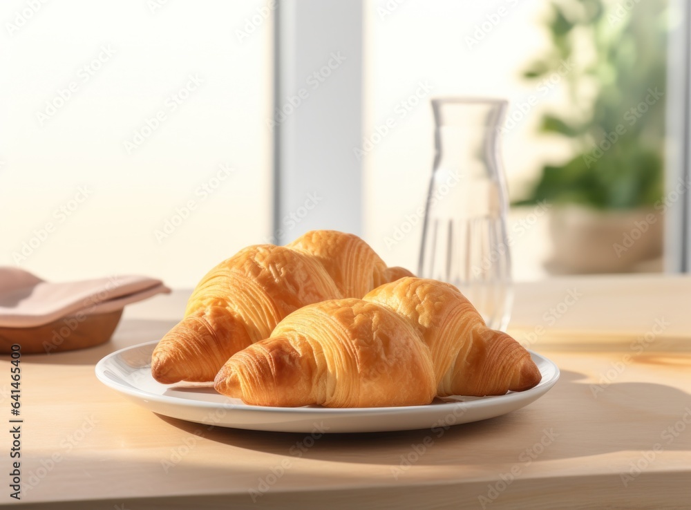 Light breakfast background with croissants