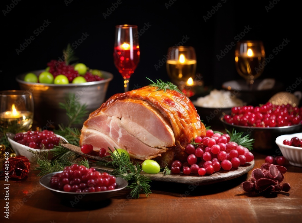 Christmas dinner with roasted ham