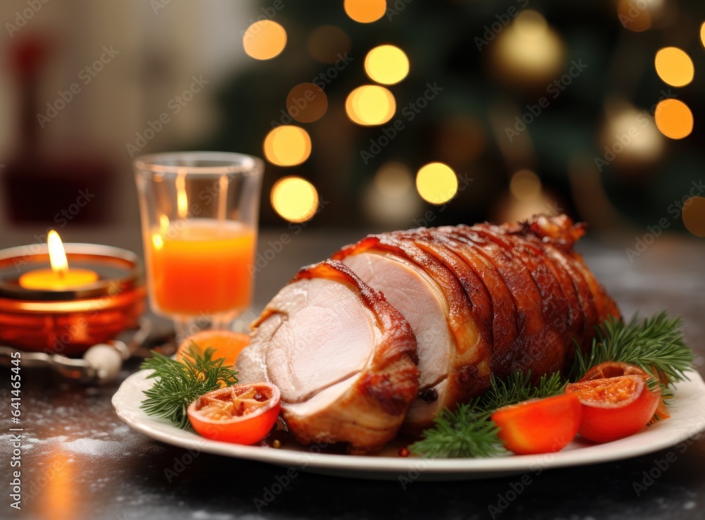 Christmas dinner with roasted ham