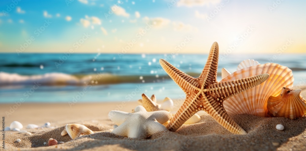 Sea shells and rocks on the beach