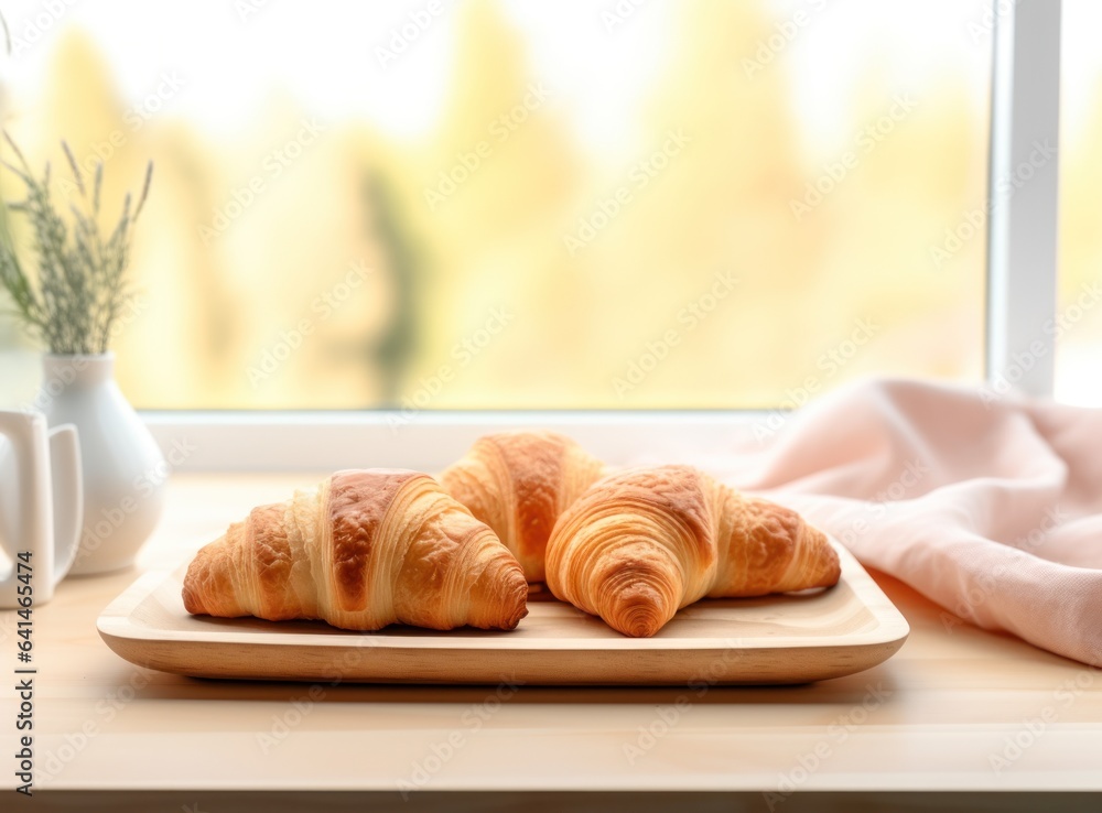 Light breakfast background with croissants