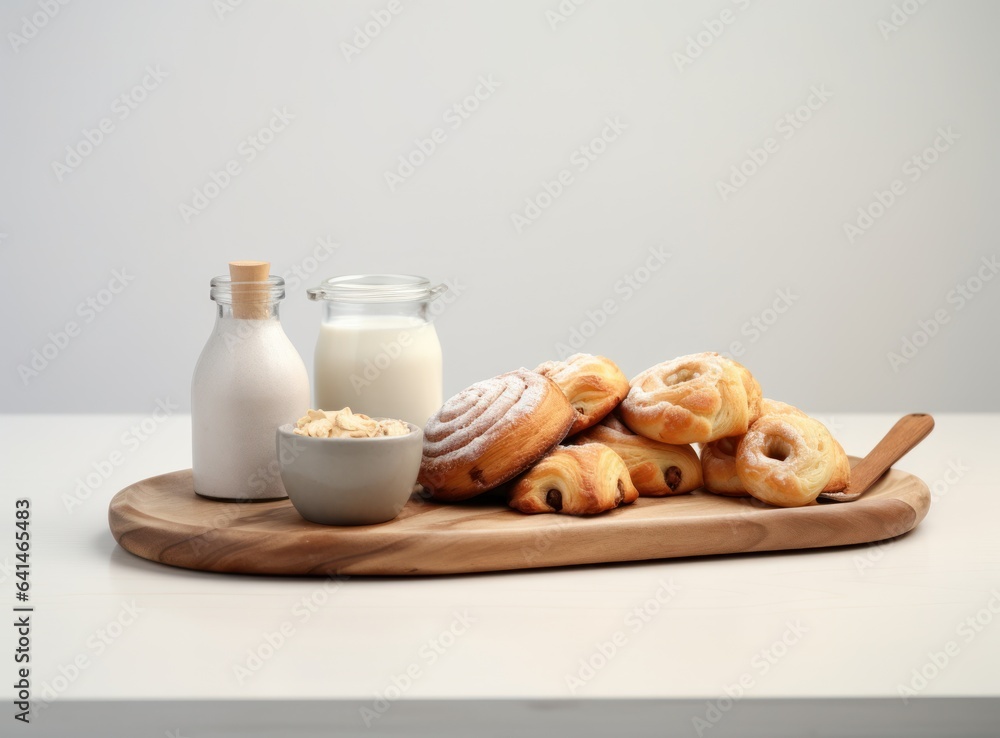 Light breakfast background with croissants