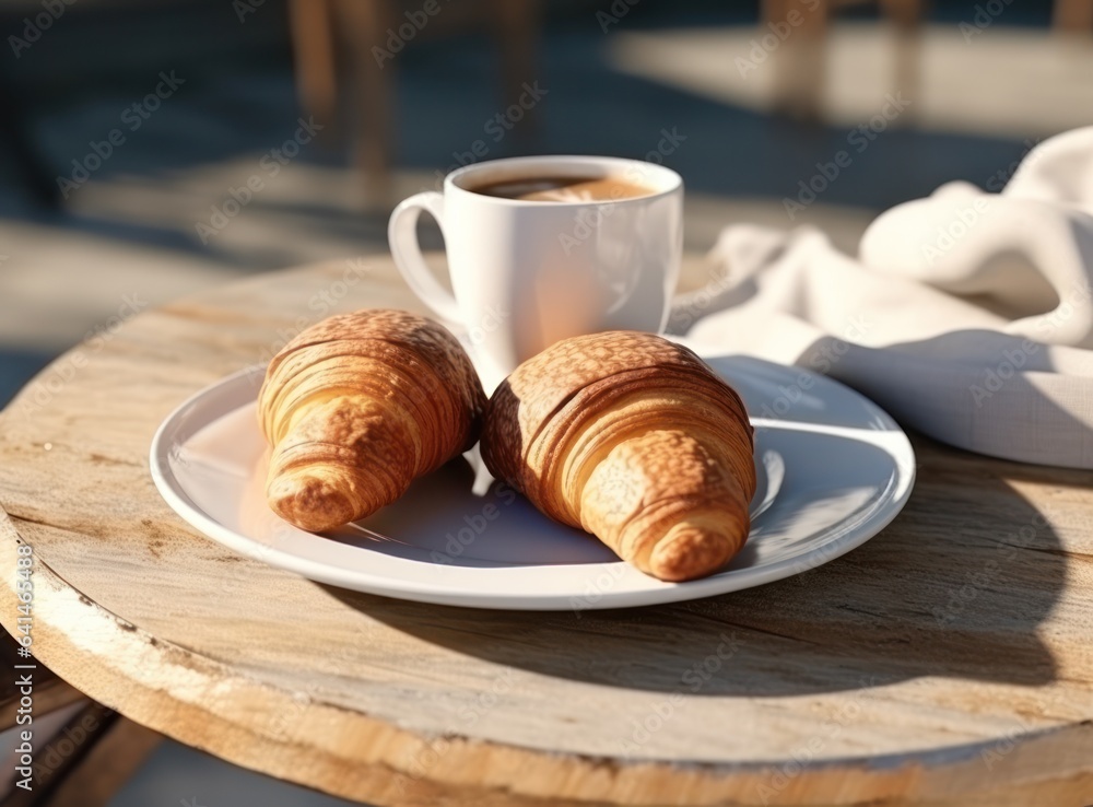 Light breakfast background with croissants