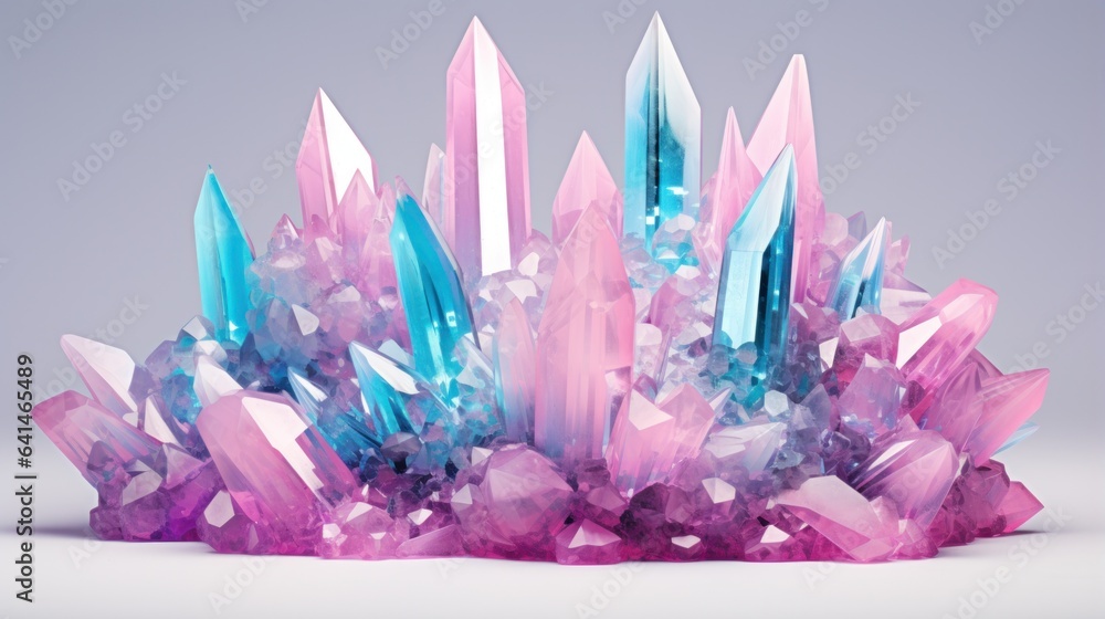 A bunch of crystals on blue background