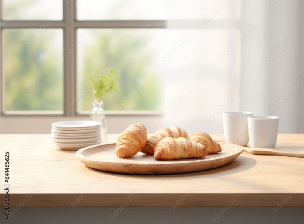 Light breakfast background with croissants