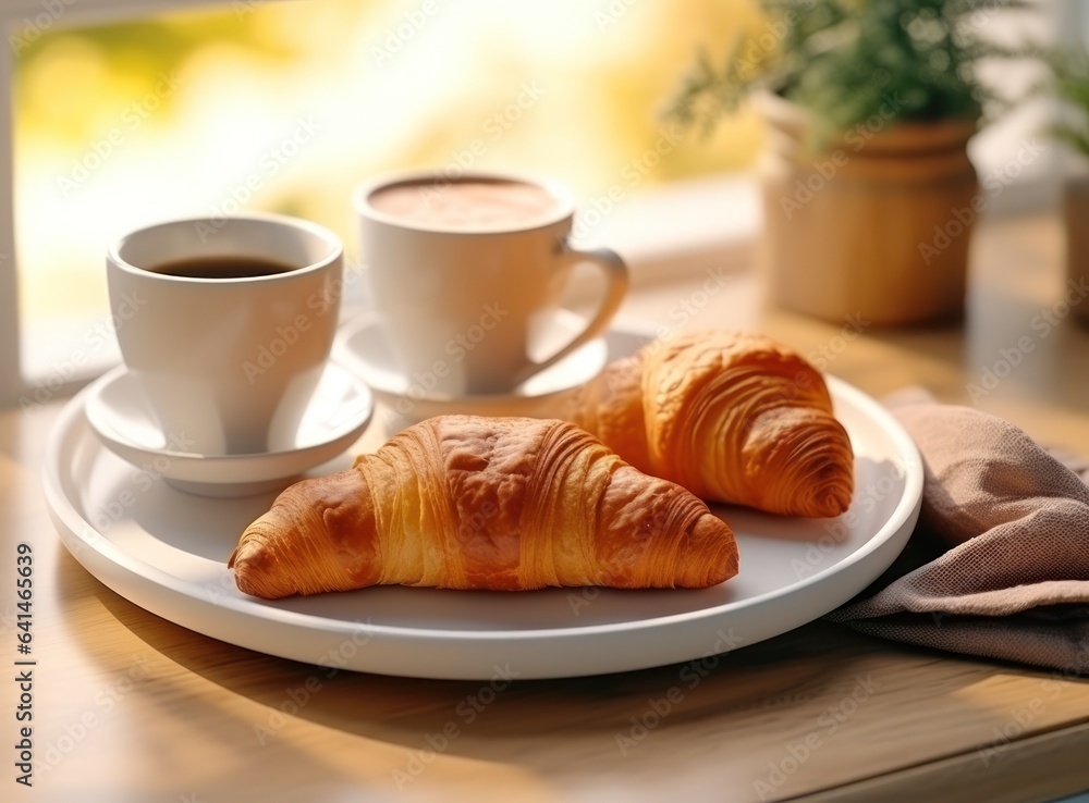 Light breakfast background with croissants