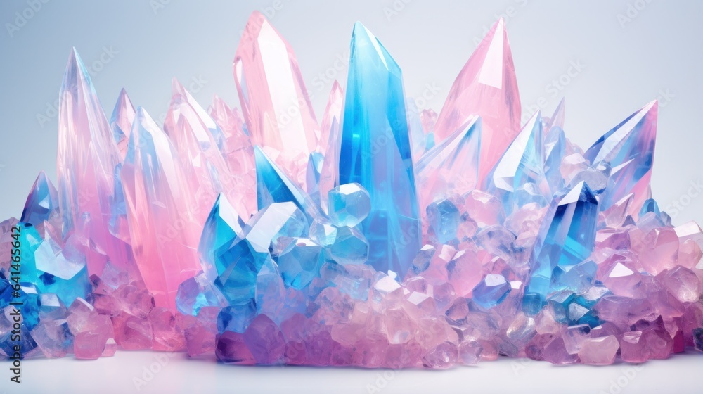 A bunch of crystals on blue background