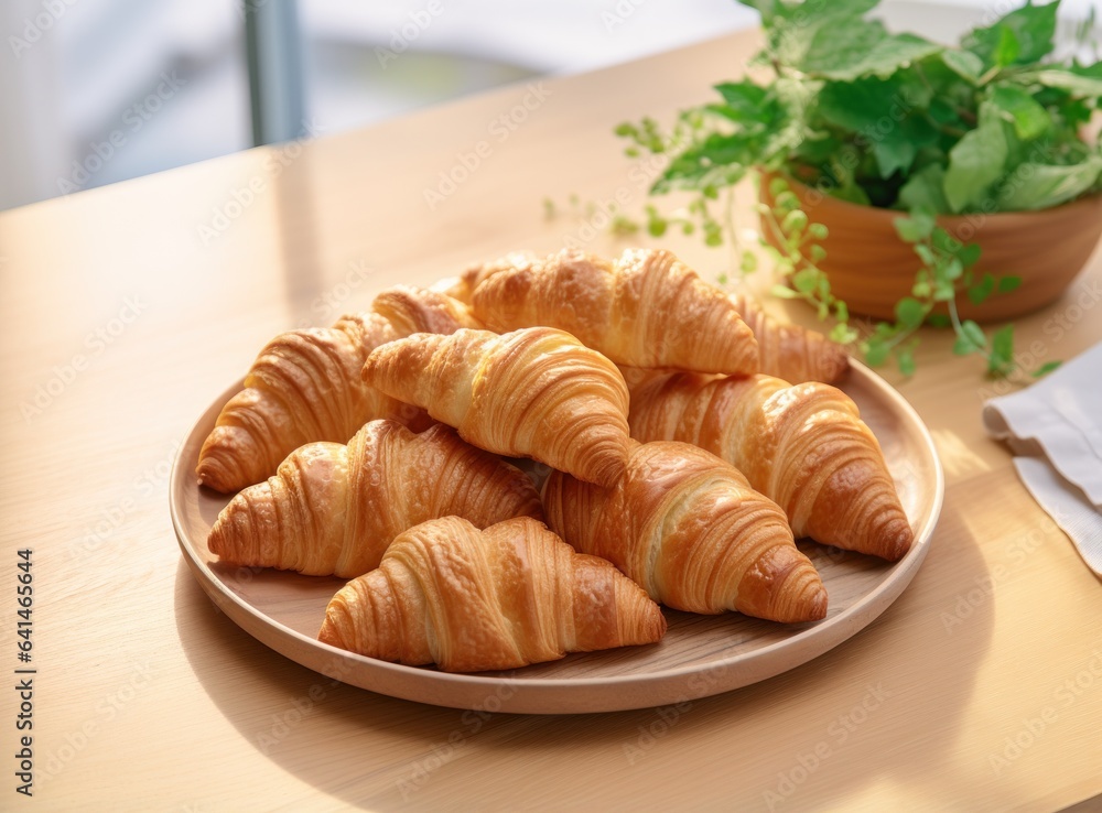 Light breakfast background with croissants