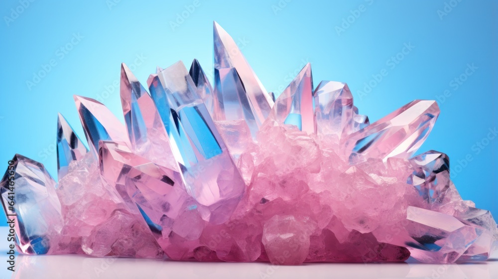 A bunch of crystals on blue background