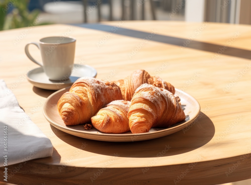 Light breakfast background with croissants