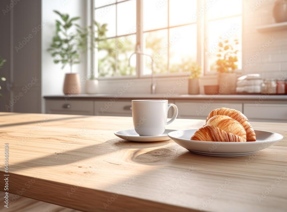 Light breakfast background with croissants