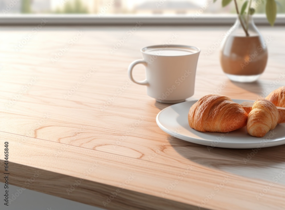 Light breakfast background with croissants