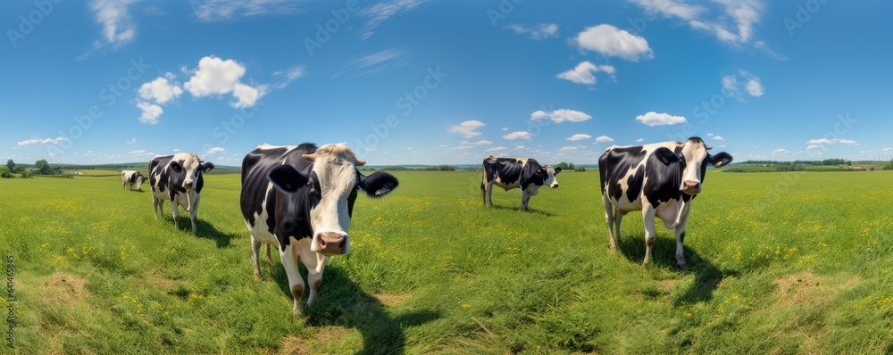 Cows in summer green meadow