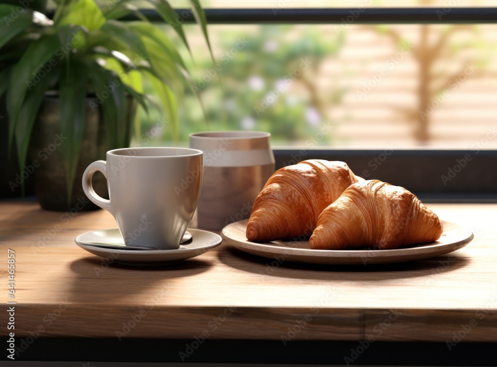 Light breakfast background with croissants