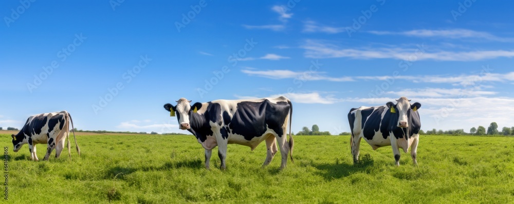 Cows in summer green meadow