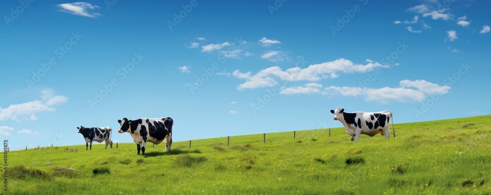 Cows in summer green meadow