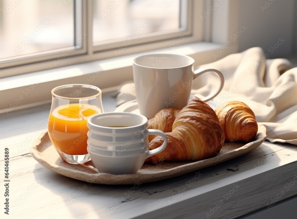 Light breakfast background with croissants