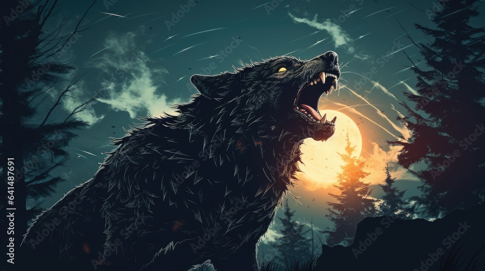 a wolf howling at the moon