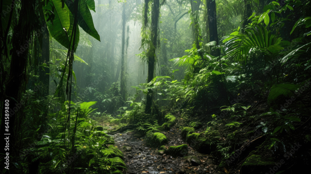 Deep tropical jungles of Southeast Asia in august