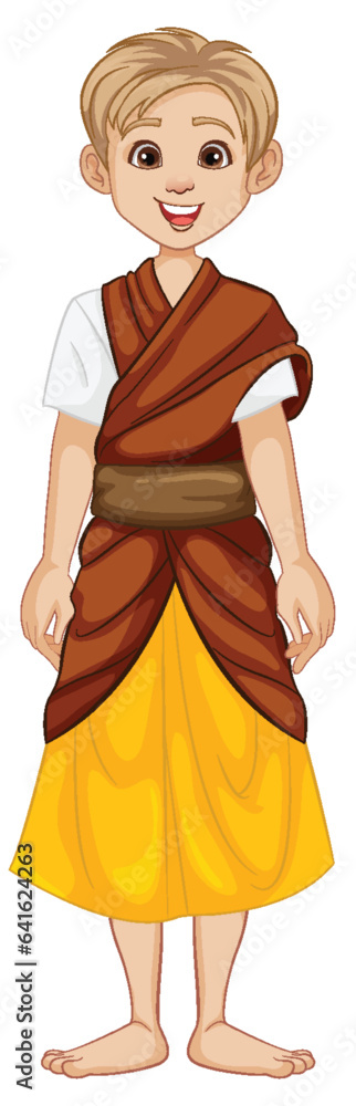 Caucasian Man in Southeast Asian Traditional Outfit Cartoon